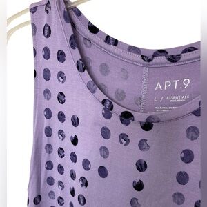 APT9 flowy tunic tank lavender with purple dots high low size L